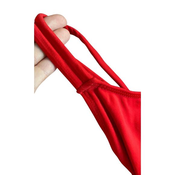 Vintage Bill Blass One Piece Red Swimsuit Women 6 Tank Solid Gold Logo High Cut - Picture 3 of 14